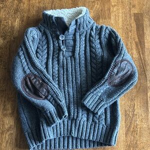 Baby Gap Grey Sherpa Collar Sweater with faux leather elbow patches 4T